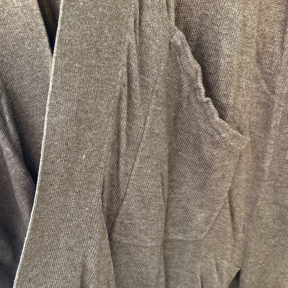 H by Halston Open Front High Low Duster Cardigan Long Sleeve Heather Iron Taupe - Picture 8 of 13